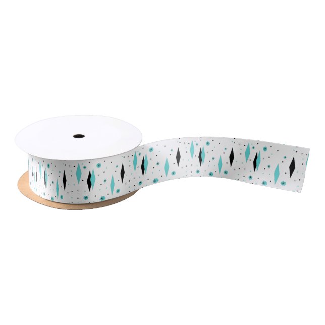 Retro Turquoise Diamonds & Starbursts Satin Ribbon (Spool)