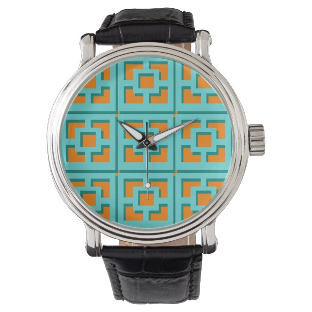 Retro Turquoise et Orange Trellis Montre (devant)