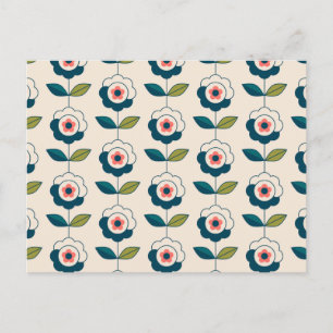 Retro Turquoise Floral Pattern Holiday Postcard