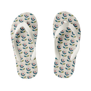 Retro Turquoise Floral Pattern Kid's Flip Flops