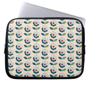 Retro Turquoise Floral Pattern Laptop Sleeve