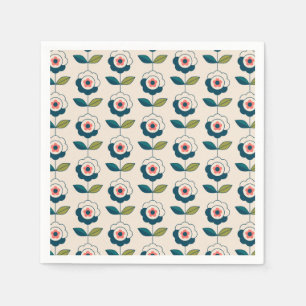 Retro Turquoise Floral Pattern Napkin