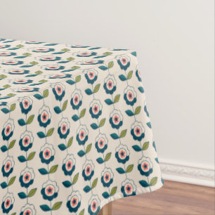 Retro Turquoise Floral Pattern Tablecloth