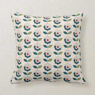 Retro Turquoise Floral Pattern Throw Pillow
