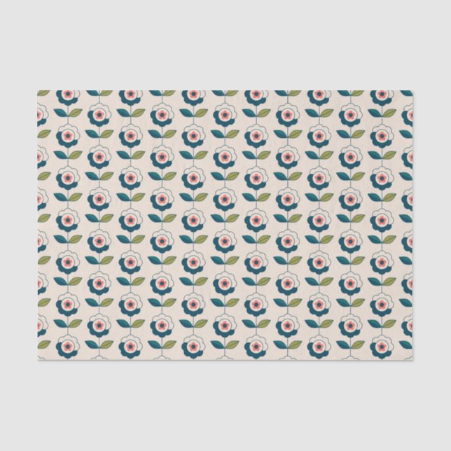 Retro Turquoise Floral Pattern Tissue Paper (Front)