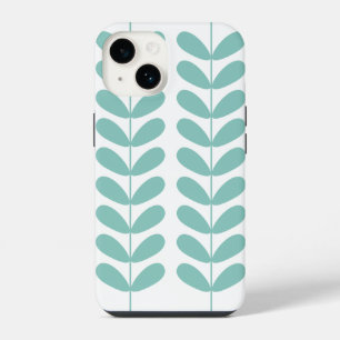 Retro Turquoise Flowers Mid Century Modern iPhone 14 Case