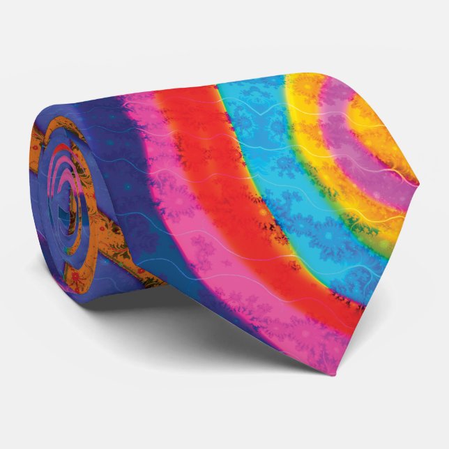Retro Turquoise Purple Pink Yellow Stripes Pattern Tie (Rolled)