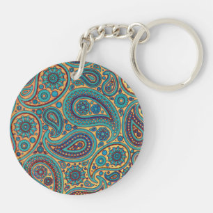 Retro Turquoise Rainbow Paisley motif Keychain