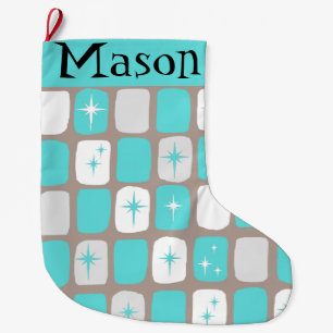 Retro Turquoise Starbursts Christmas Stocking