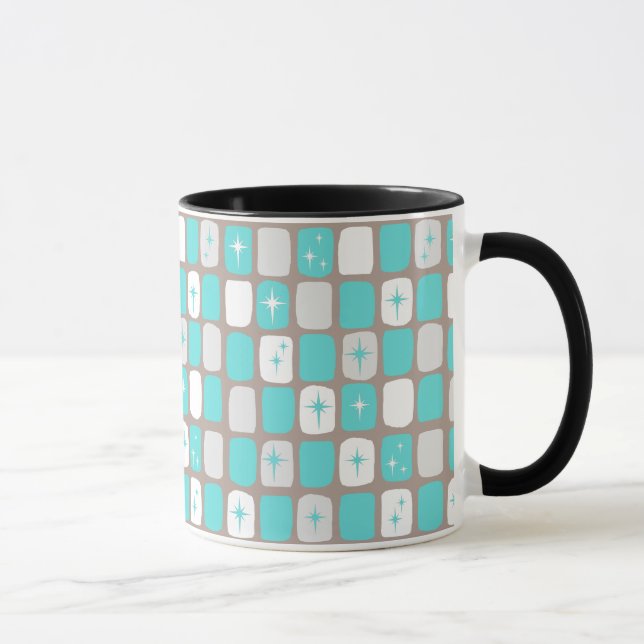 Retro Turquoise Starbursts Ringer Mug (Right)