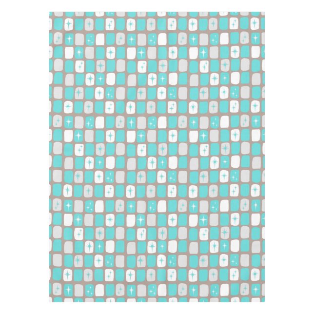 Retro Turquoise Starbursts Tablecloth *small print (Front)