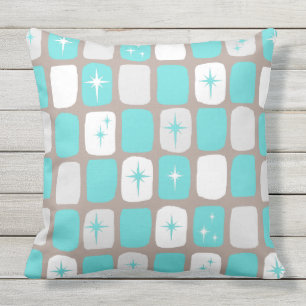 Retro Turquoise Starbursts Throw Pillow