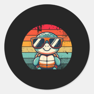 Retro Turtle In Sungles Bbq Pool Party Funny Turtl Classic Round Sticker