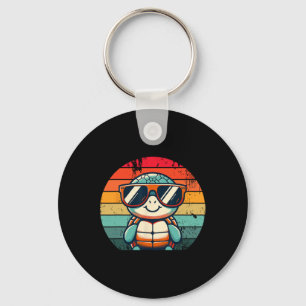 Retro Turtle In Sungles Bbq Pool Party Funny Turtl Keychain