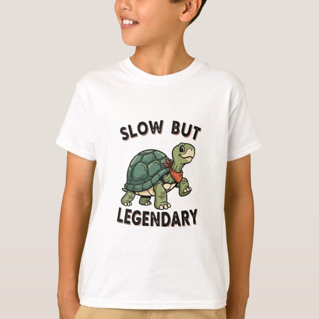 Retro Turtle Slow Legend Kids Graphic T-Shirt (Front)