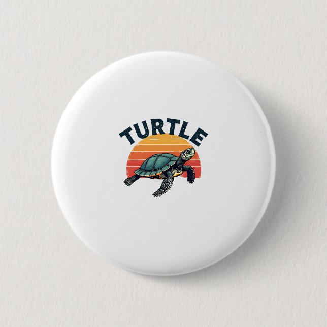 Retro Turtle T-Shirt 2 Inch Round Button (Front)