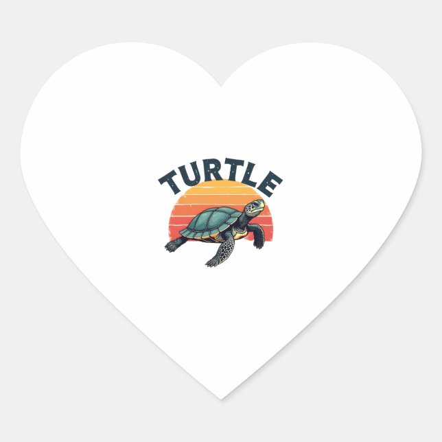 Retro Turtle T-Shirt Heart Sticker (Front)