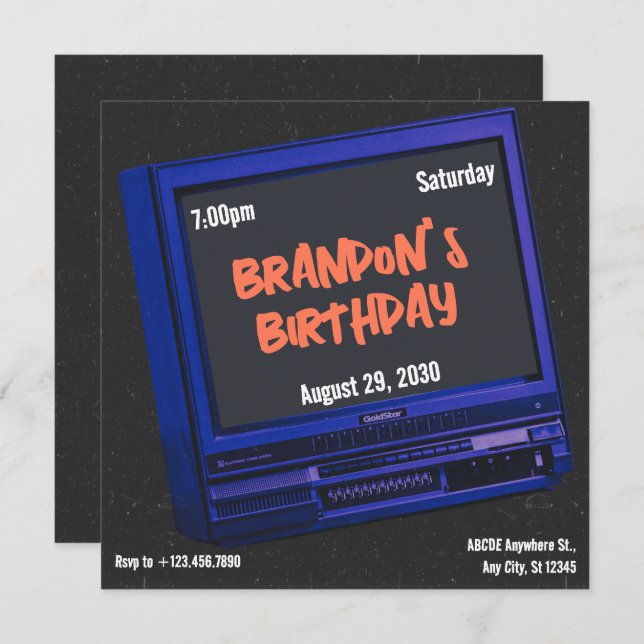 Retro tv aesthetic birthday Invitation (Front/Back)