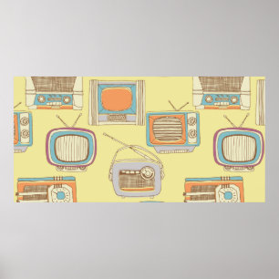 retro tv and radio. seamless pattern poster