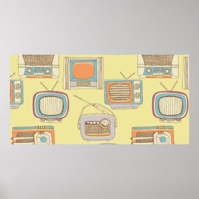retro tv and radio. seamless pattern poster (Front)