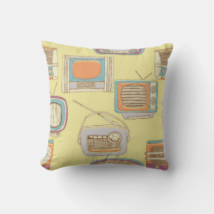 retro tv and radio. seamless pattern throw pillow