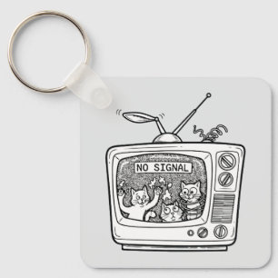 Retro TV No Signal Cats Keychain