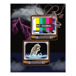 Retro TV No Signal Ocean Storm Surreal Art Photo Print