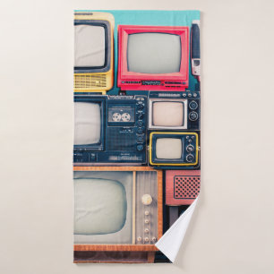 Retro TV receivers set from circa 60s, 70s and 80s Bath Towel