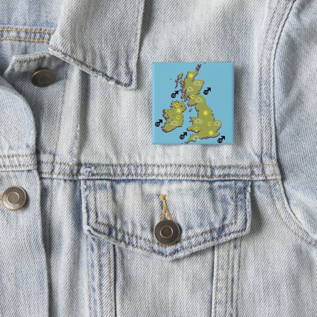 Retro TV Weather Map of the British Isles. 2 Inch Square Button (In Situ)