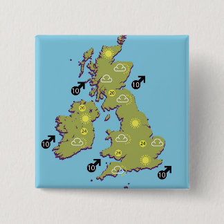 Retro TV Weather Map of the British Isles. 2 Inch Square Button
