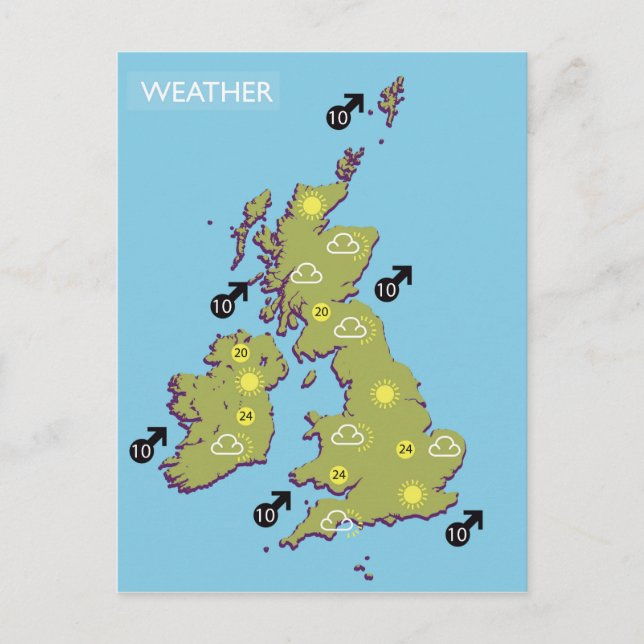 Retro TV Weather Map of the British Isles. Postcard (Front)