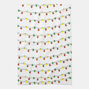 Retro Twinkles Colourful Christmas Lights Kitchen Towel