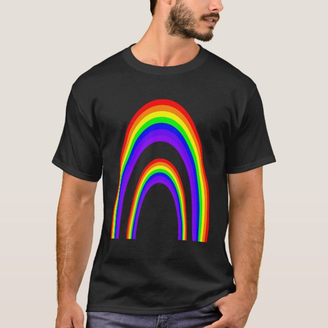 Retro Twinned Rainbow Seventies Style Seven Colour T-Shirt (Front)