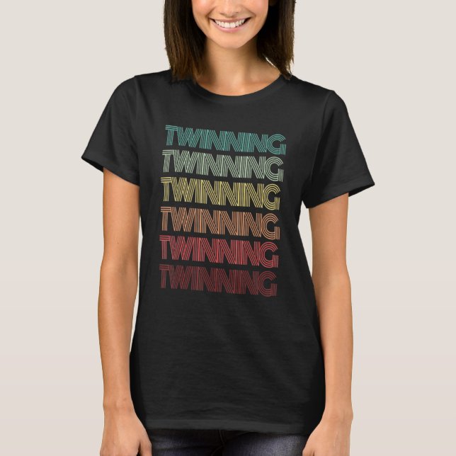 Retro Twins Twinning Words Humour Groovy 80s T-Shirt (Front)