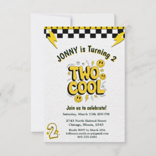 Retro Two Cool 2nd Birthday Party  Invitation