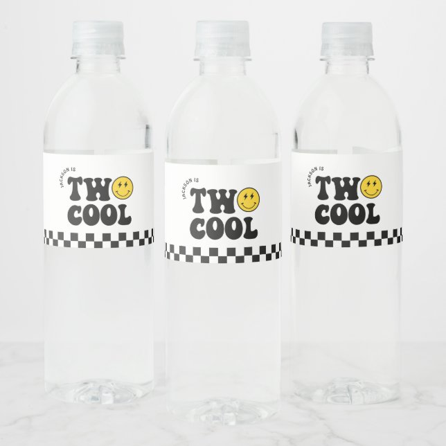 Retro Two Cool Boy 2nd Birthday Party Water Bottle Label (Bottles)