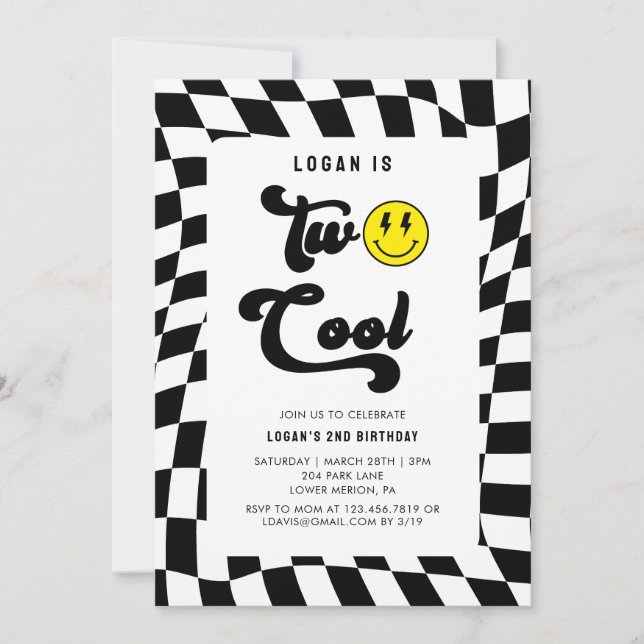 Retro Two Cool Wavy Skateboard 2nd Birthday  Invitation (Front)