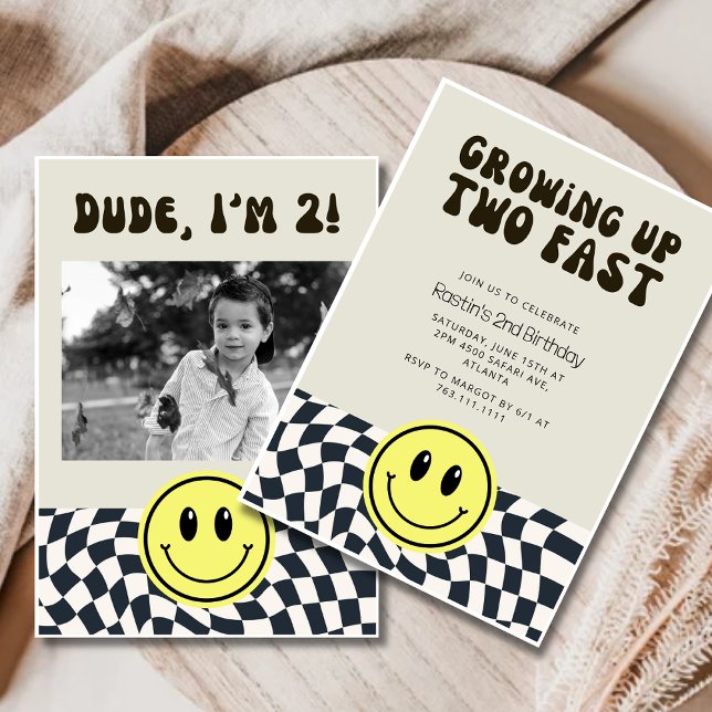 Retro Two Fast  Boy 2nd Birthday Party chequered Invitation (Creator Uploaded)
