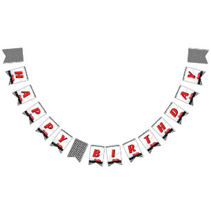 Retro two fast red race car theme racer birthday Bunting Flags