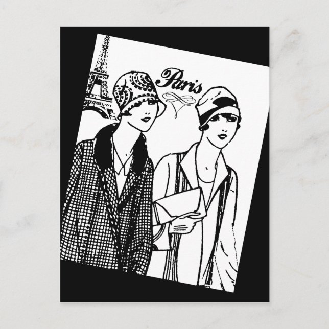 Retro Two Girls in Paris Postcard (Front)