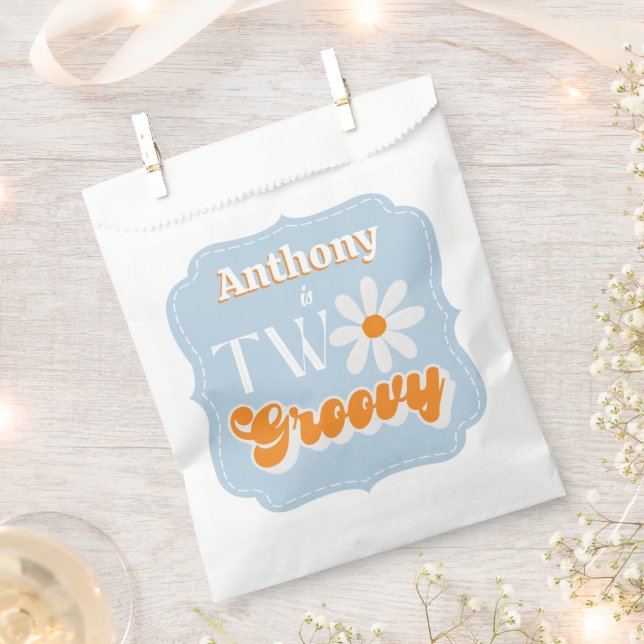 Retro Two Groovy Boys 2nd Birthday Favour Bag (Clipped)