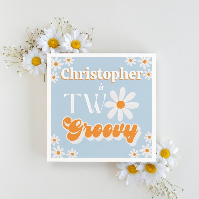 Retro Two Groovy Boys 2nd Birthday Napkin (Creator Uploaded)