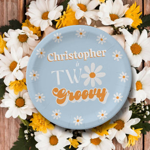 Retro Two Groovy Boys 2nd Birthday Paper Plate