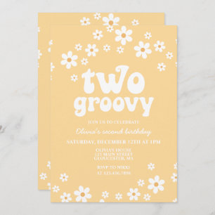 Retro Two Groovy daisy boho floral second birthday Invitation