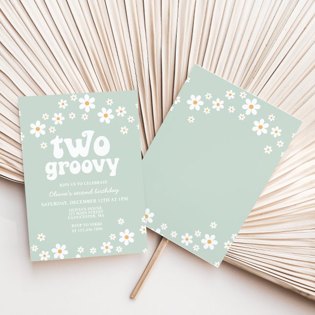 Retro Two Groovy daisy boho floral second birthday Invitation (Creator Uploaded)