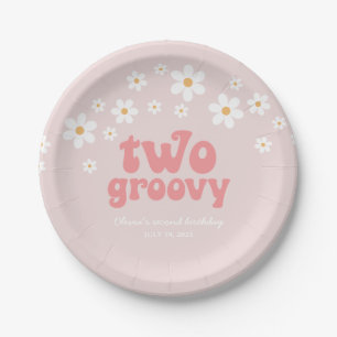 Retro Two Groovy daisy boho floral second birthday Paper Plate