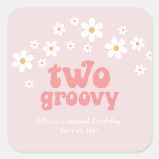 Retro Two Groovy daisy boho floral second birthday Square Sticker (Front)