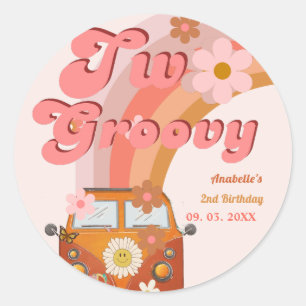 Retro two Groovy Daisy Flower Birthday Party Classic Round Sticker