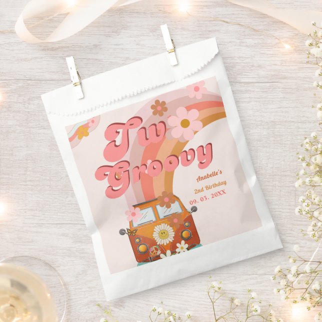 Retro two Groovy Daisy Flower Birthday Party Favour Bag (Clipped)