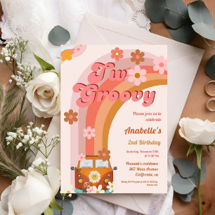 Retro two Groovy  Daisy Flower Birthday Party Invitation